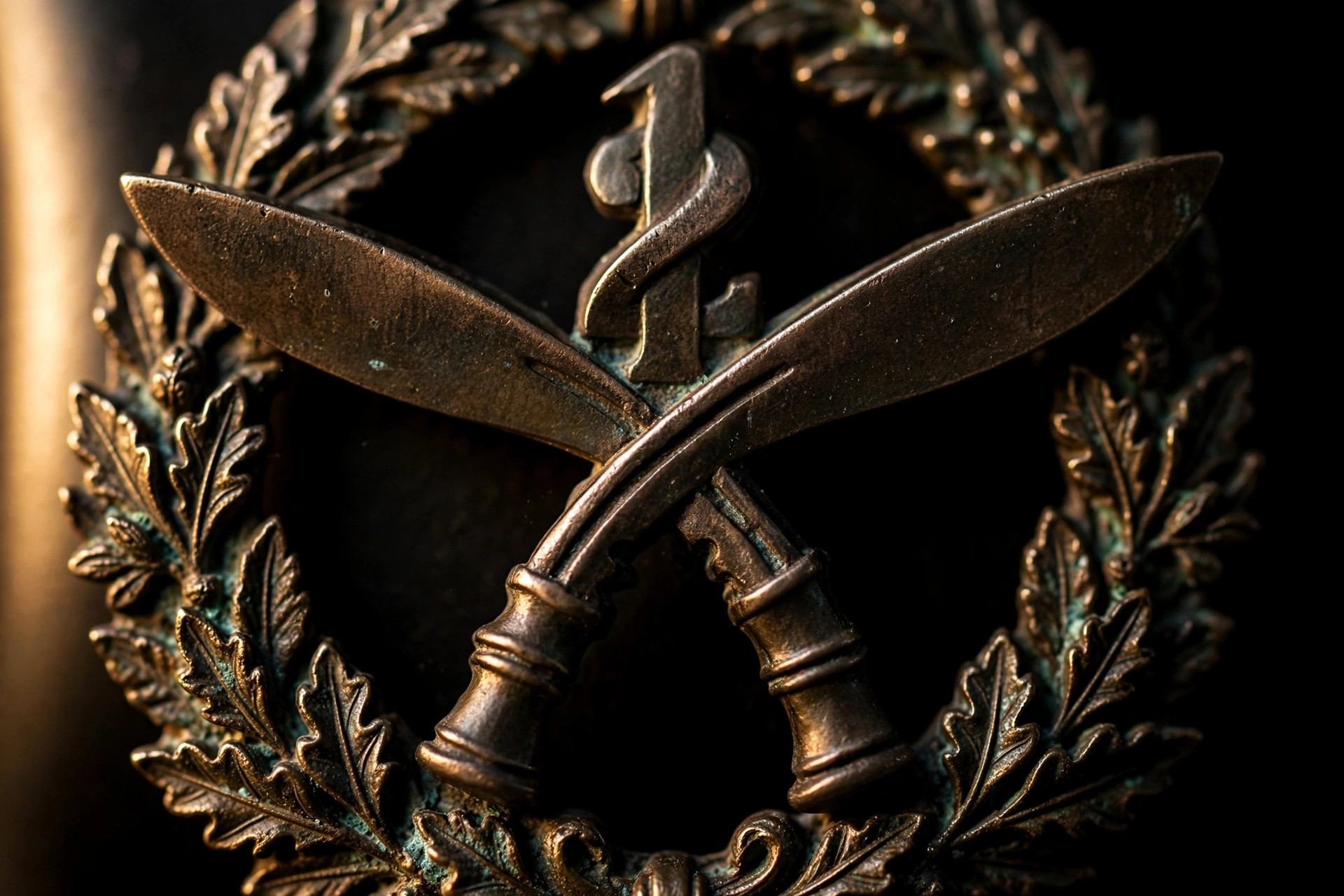 Bronze regimental badge with crossed kukris