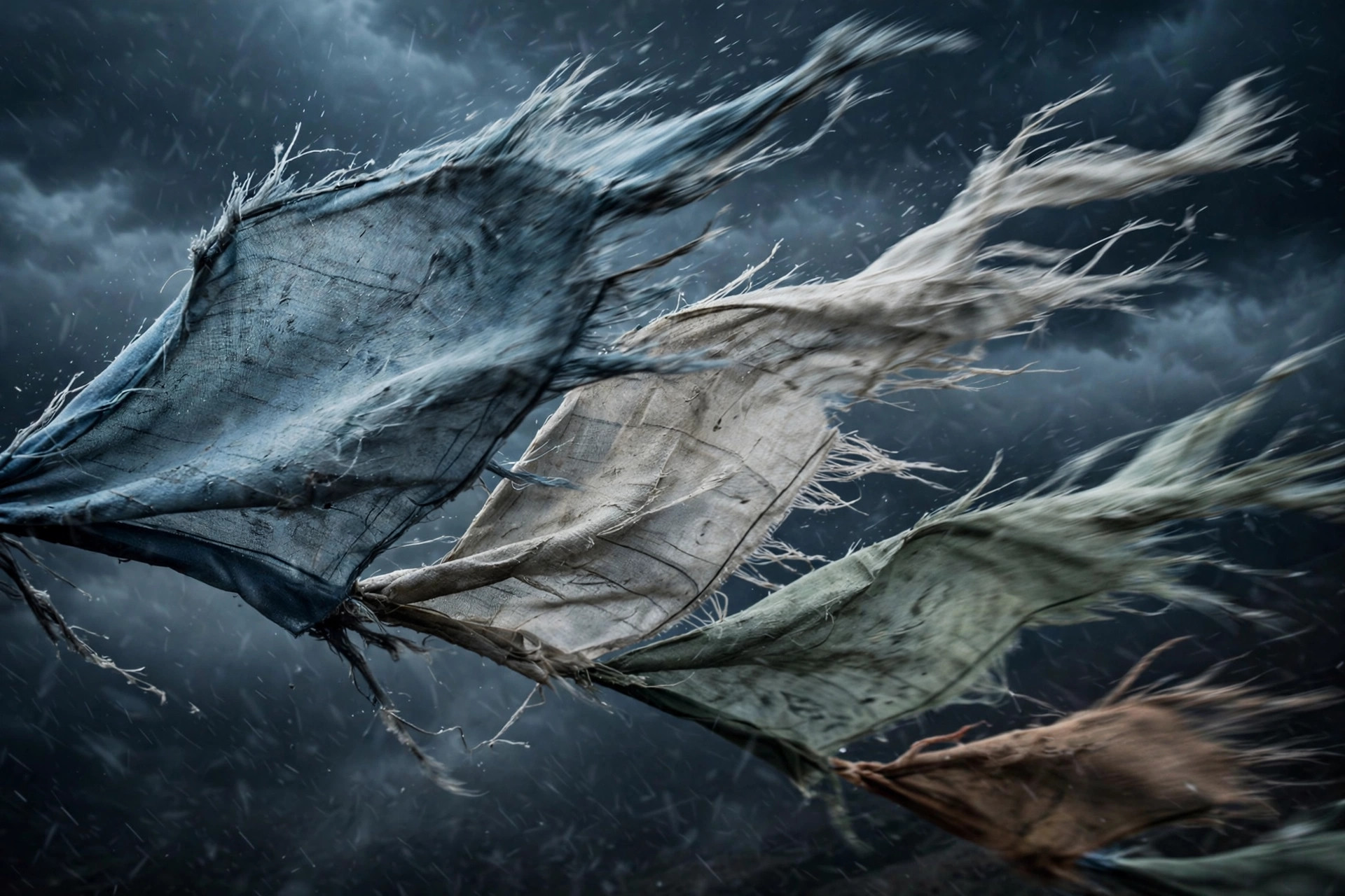 Prayer flags in a mountain storm